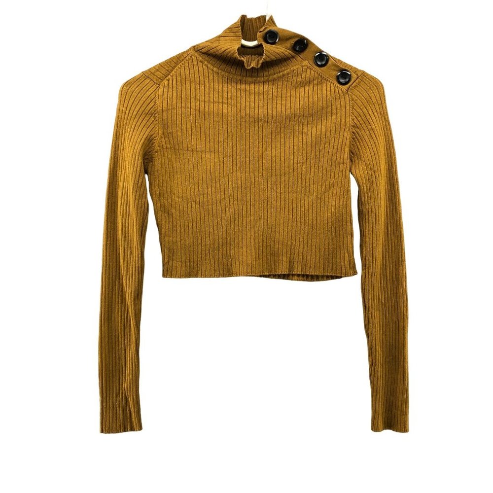Zara Camel Buttoned Turtleneck Sweater